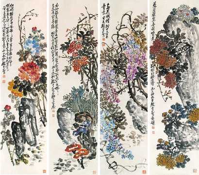 赵云壑 花卉 四屏